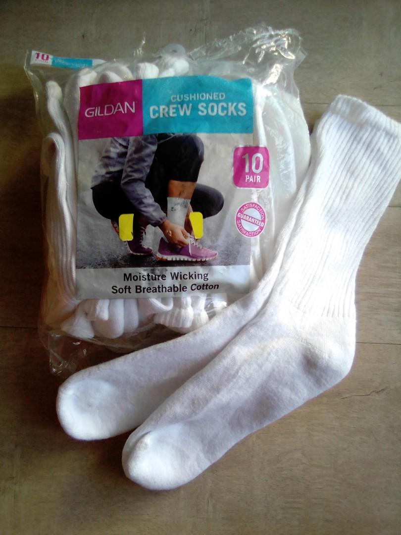 [SALE] White crew socks! (14 pairs) (Category: Socks & Tights) located in Makati City. Submitted by shunkerry (Listing ID 219904792, Image 1). Description: (SALE — FINAL PRICE) Hi! I'm selling this pack of white crew socks! There are 7 pairs of half-terry (thick soled, thin on top) and 7 pairs of cushioned (thick) socks. - If getting pack (7 pairs) of half-terry: P385 - If getting pack (7 pairs) of cushioned: P260 (flaw: improper packing, dirt on