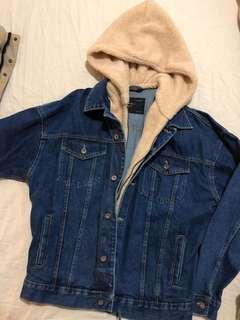 Brand new zara denim jacket with fur hood
