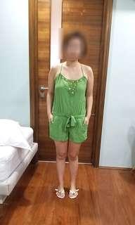 bcbg green backless jumpsuit
