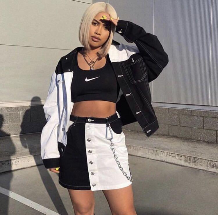 Black denim jacket sale and skirt set
