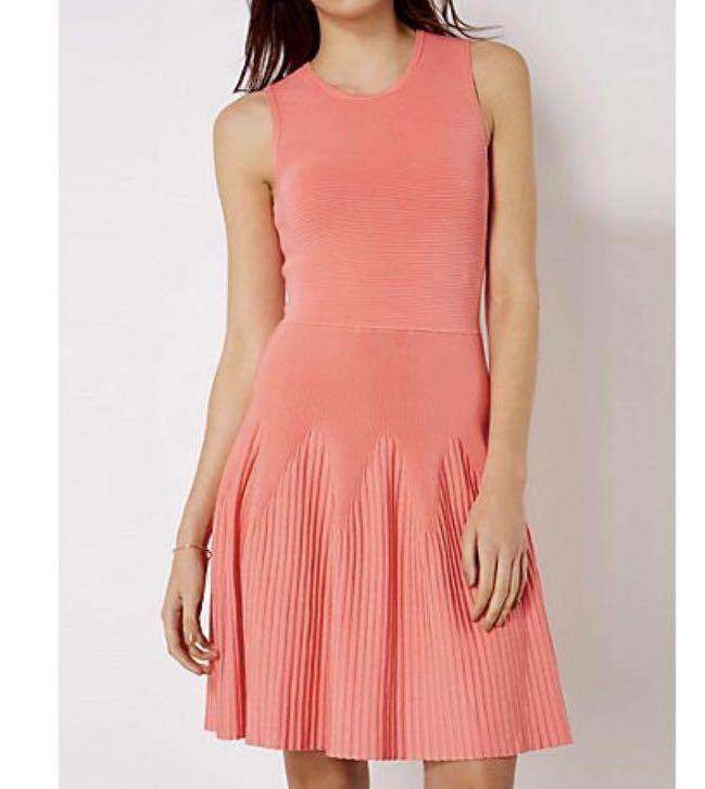 red and pink pleated dress