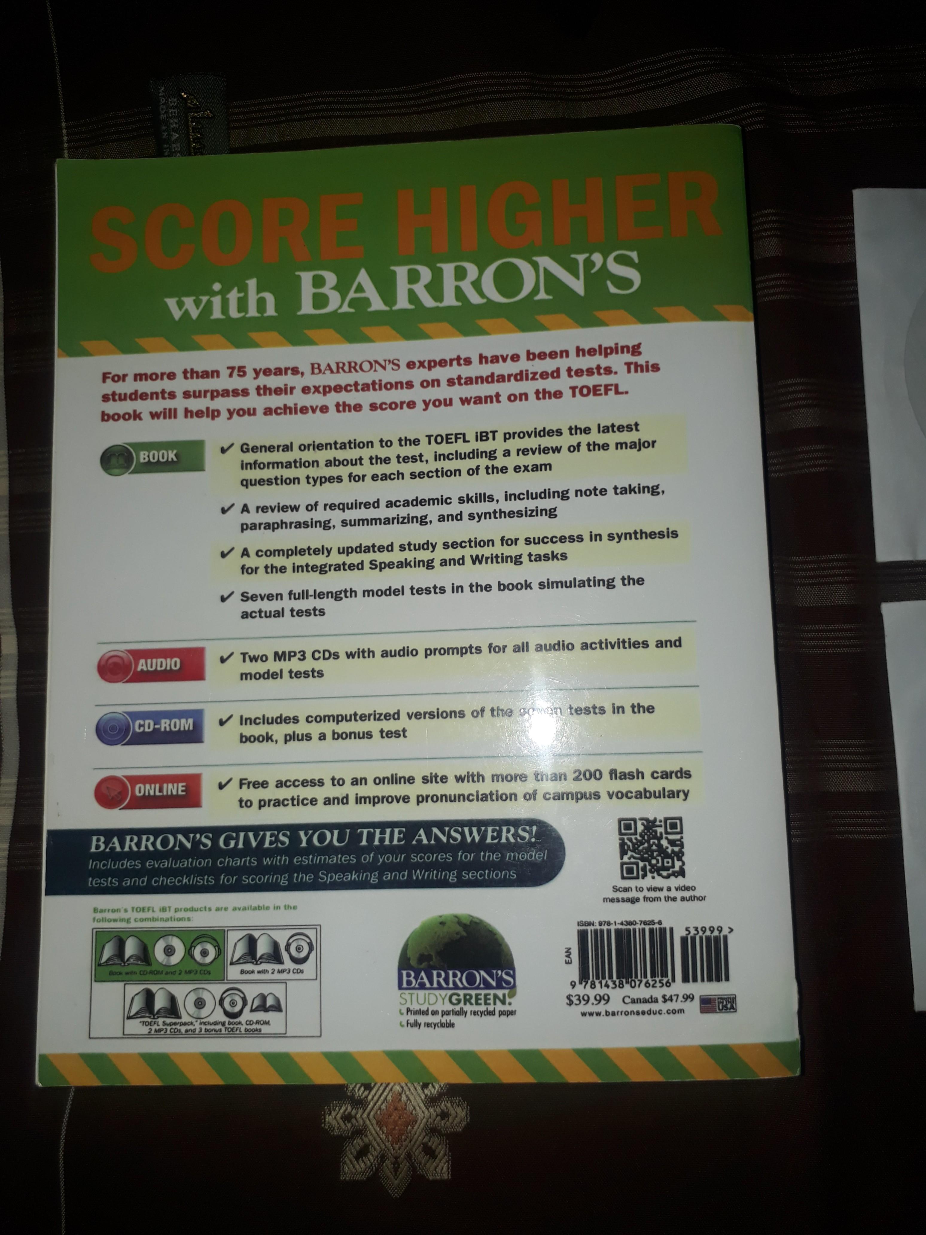 Buku Barrons Toefl Ibt 15th Edition With Mp3 Audio Cds Books