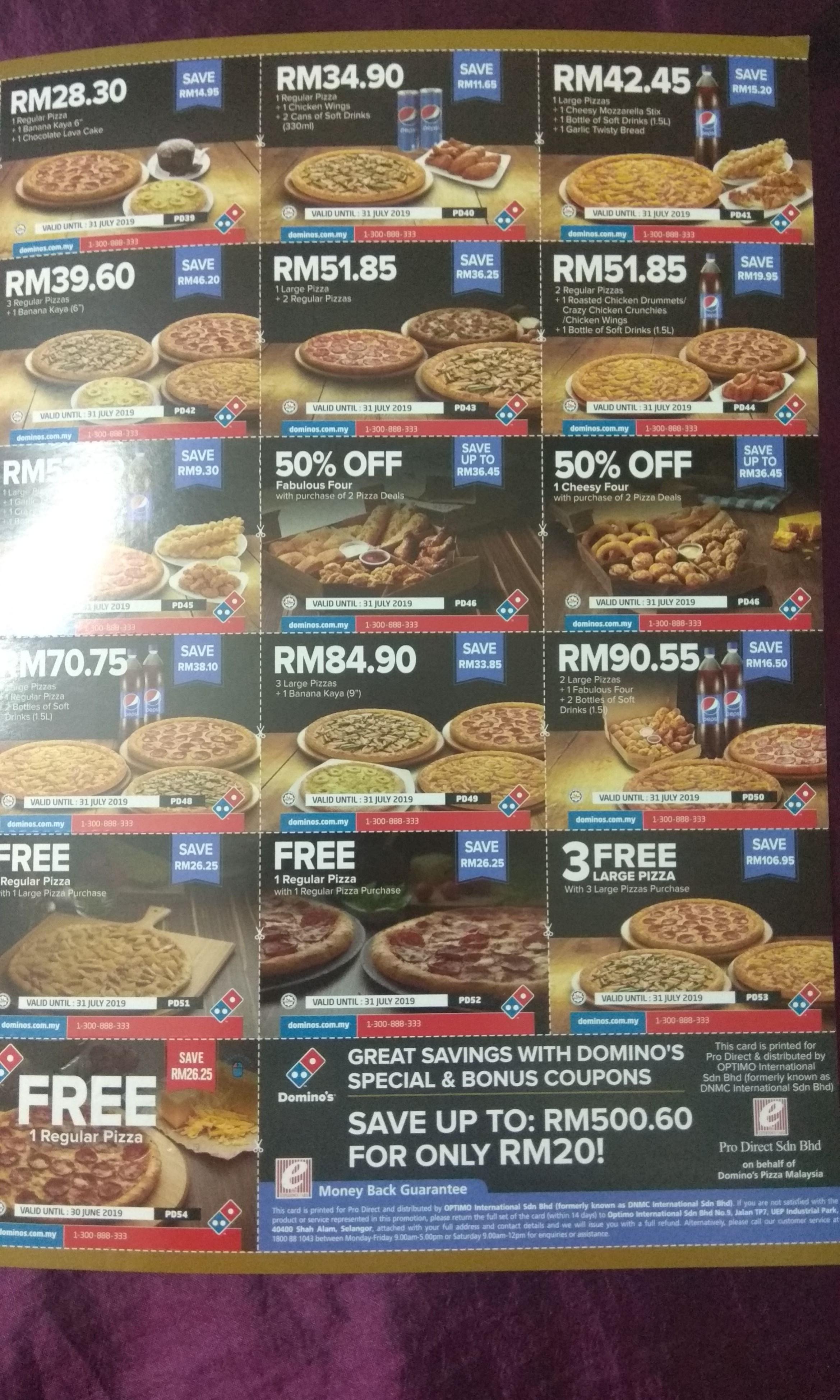 Dominoes Pizza Food Coupon RM20, Food & Drinks, Packaged ...