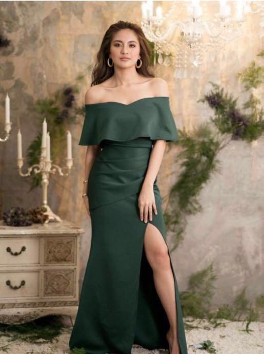 Gorgeous Green Tafeta Pleated Silk Plain Classic Bollywood Designer Western  Gown | eBay