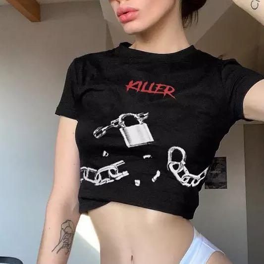 black graphic crop top