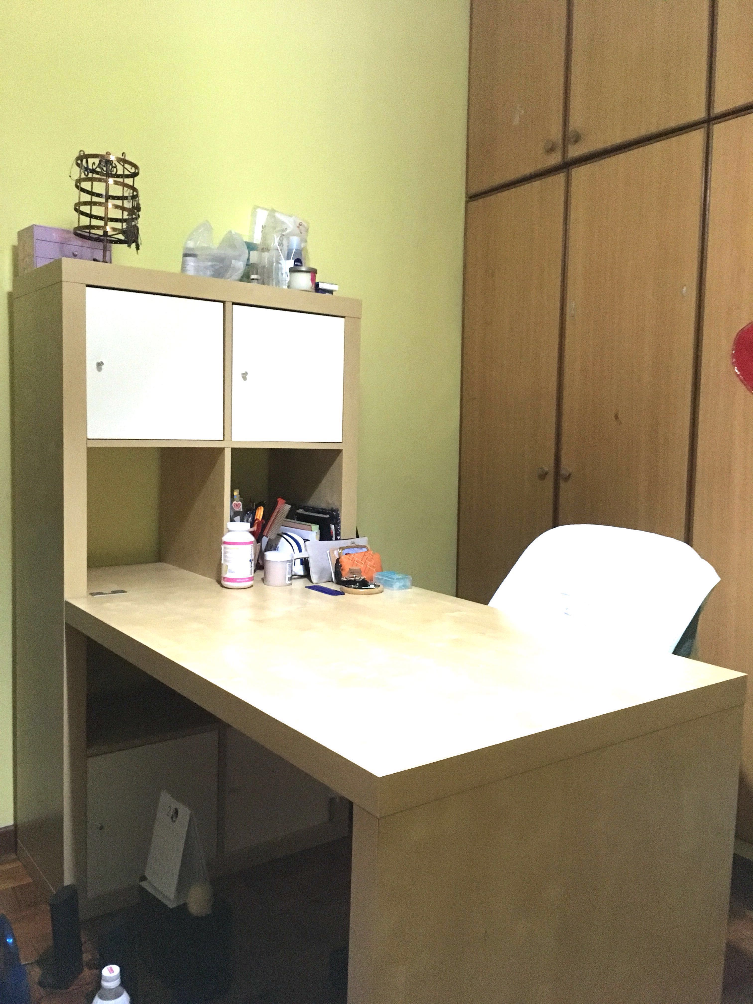 IKEA Expedit Study Table/Desk With Attached Bookshelf, Furniture & Home