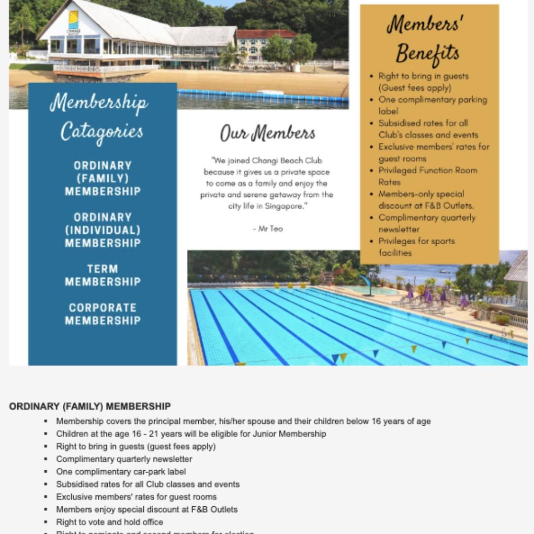 Lifetime Changi Beach Club Ordinary Family Membership Everything Else On Carousell