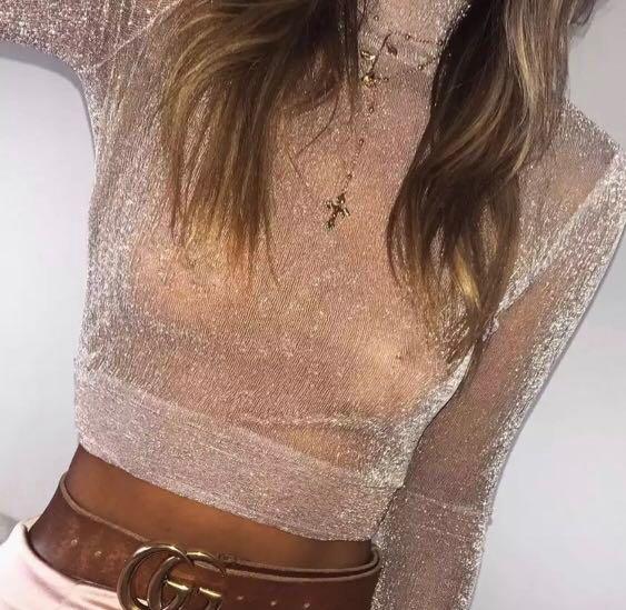 sheer sparkle long sleeve top