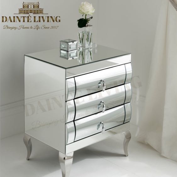 The Glass House Collection Mirrored Nightstand G3, Furniture & Home