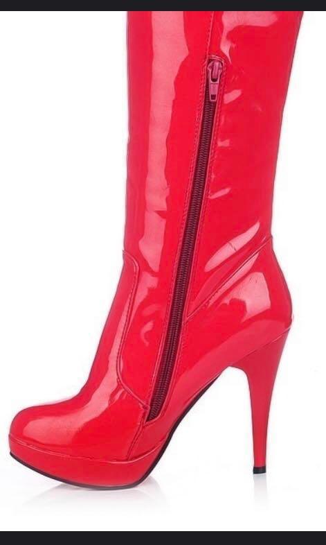 Red latex clearance ankle boots