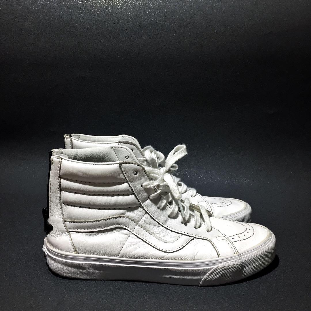 Vans sk8 hi white leather zip on sale