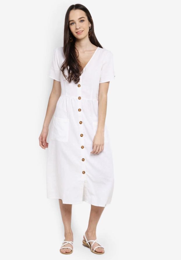woven camila button through midi dress