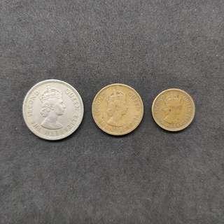 香港50-60年代英女皇頭硬幣50¢,10¢,5¢ 各一個,共3個 （包郵）