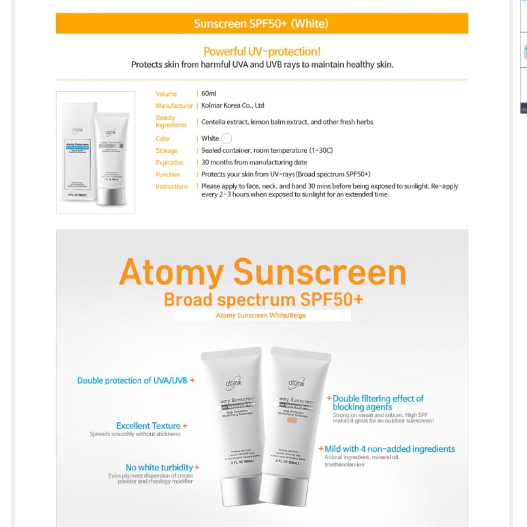 Atomy Sunscreen SPF50 PA+++from korea, Beauty & Personal Care, Face ...