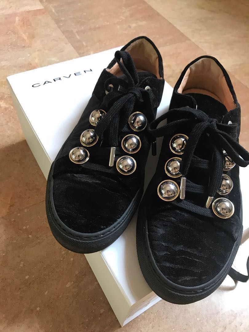 Carven Black Velvet Sneakers Women s Fashion Footwear Sneakers on Carousell