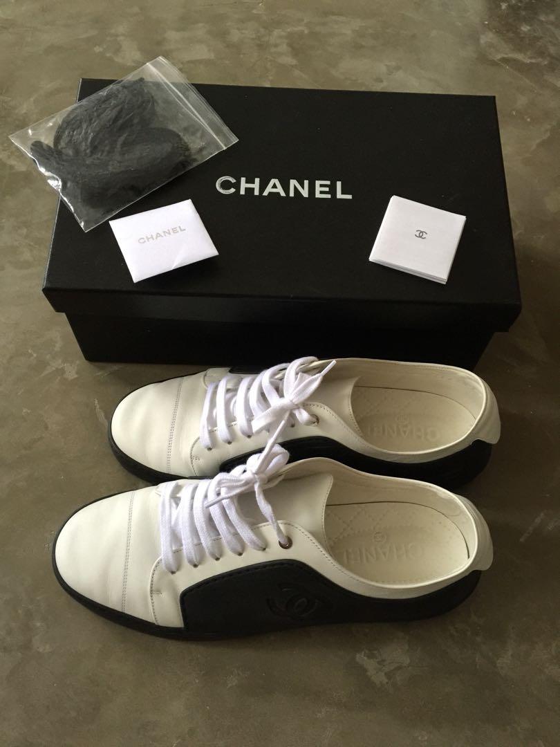 Chanel shoes sneakers men women 7.5 8 black white, Men's Fashion, Footwear,  Sneakers on Carousell