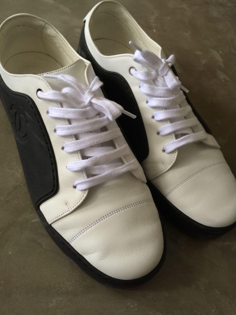 Chanel 22S Mens Silver Grey Black White CC Logo Low Top Trainer Sneaker 46  13  eBay