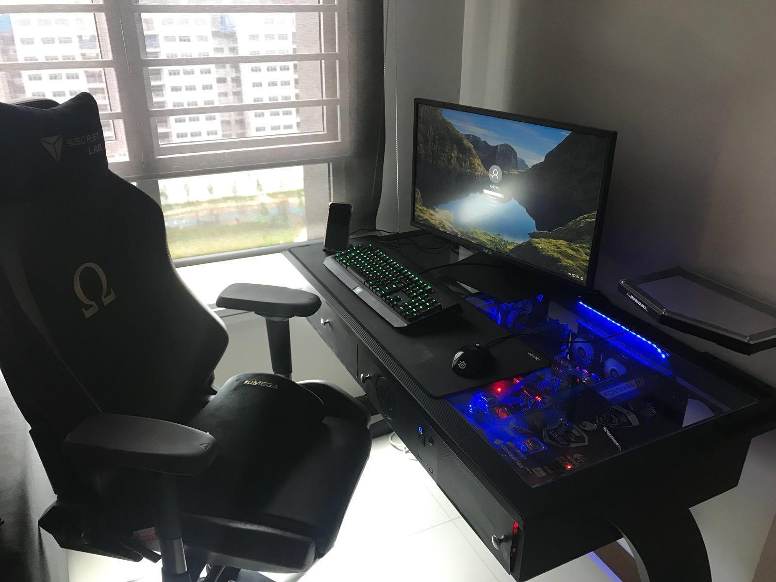 Desktop Computer Desk Custom Setup Water Cooling Pc Electronics