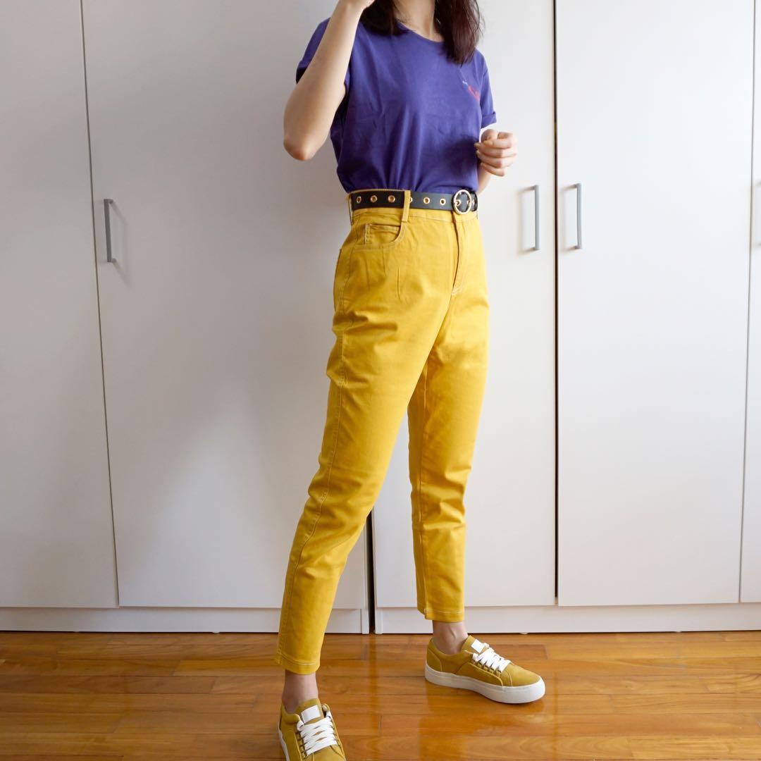 mustard yellow high waisted jeans