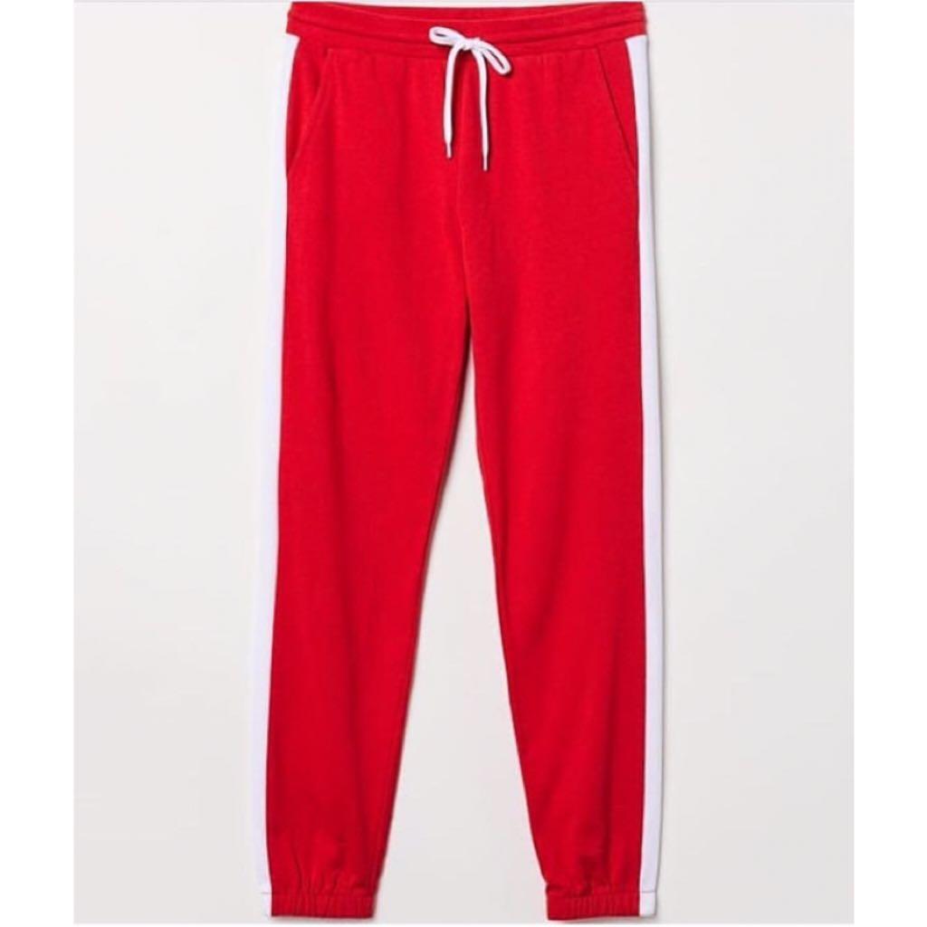H\u0026M SWEATPANTS WITH SIDE STRIPES - RED 