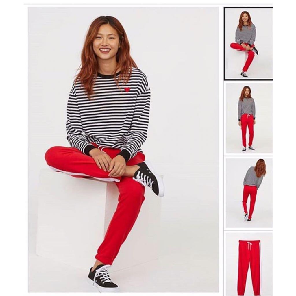 H\u0026M SWEATPANTS WITH SIDE STRIPES - RED 