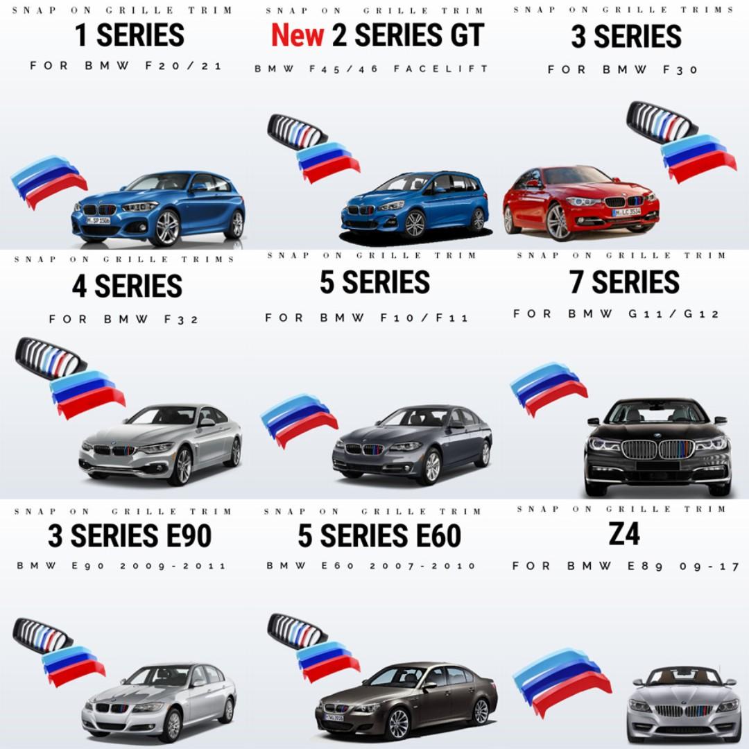 ///M-Colour Grille Strips ABS Snap-On Overlays FOR MOST BMW MODELS, Car
