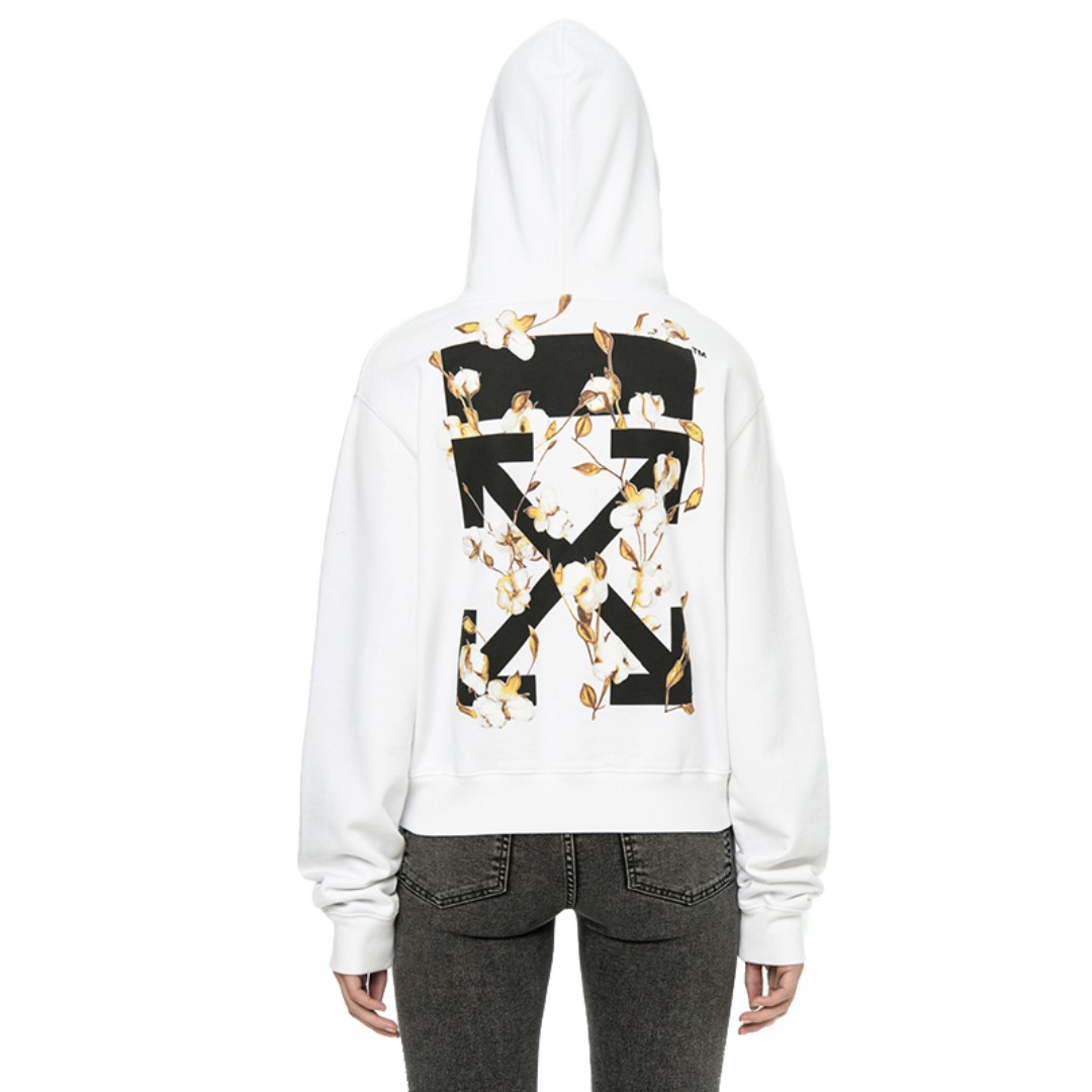 off white cotton flower hoodie
