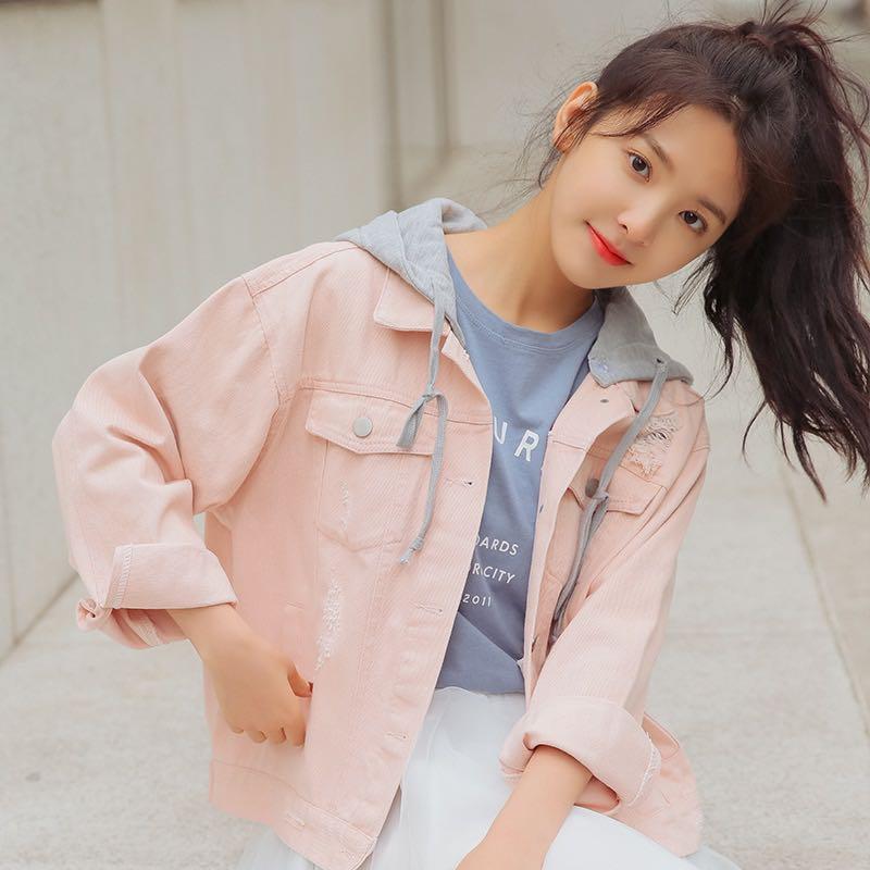 pastel coloured denim jacket
