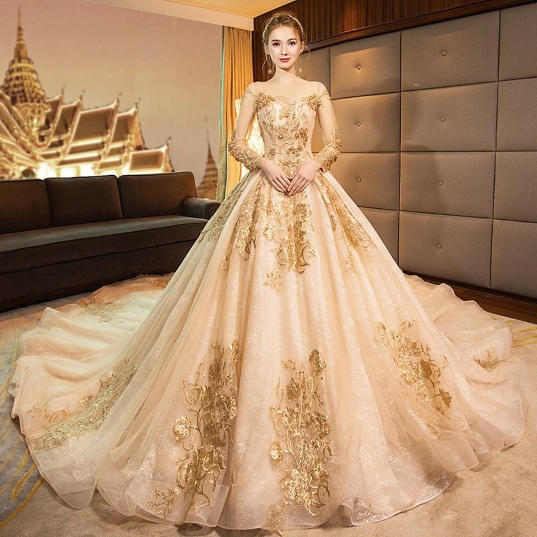 Yellow gold dress for wedding cheap