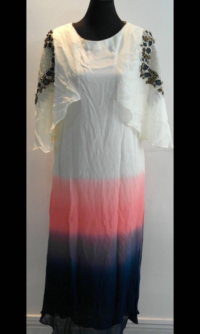 Rent Indian Designer Long Dress Beaded Embroidered White Pink Blue