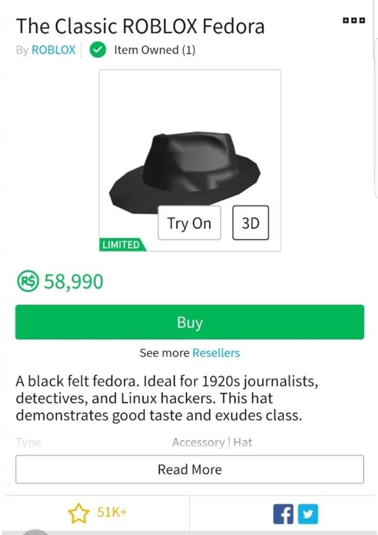 Roblox Limited Classic Fedora Toys Games Video Gaming - 
