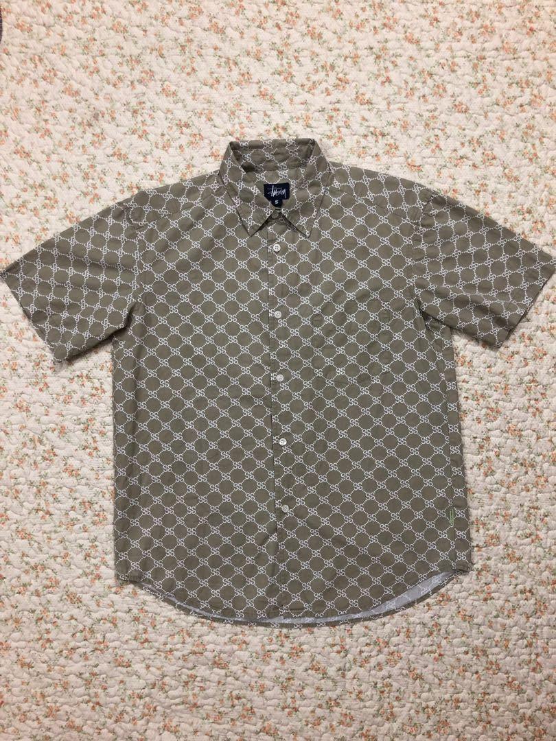 RARE VINTAGE STUSSY STUCCI MONOGRAM BUTTON DOWN SHIRT SIZE MEDIUM MADE IN  USA