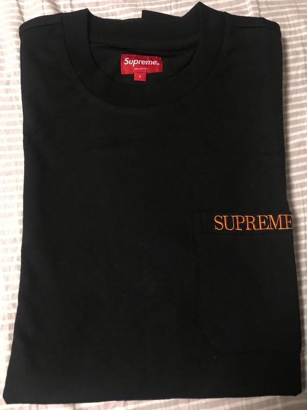 Supreme Embroidered Pocket Tee white/Blk, 女裝, 上衣, T-shirt