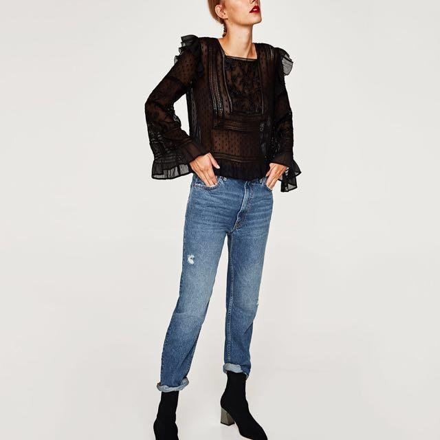 Zara Black Sheer Blouse, Women's 