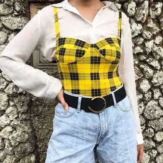 [NEW] topshop yellow tartan checkered bodysuit top