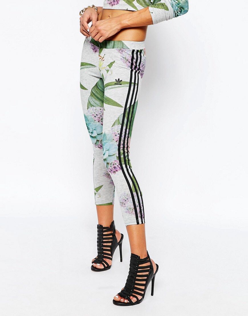 Adidas Originals Adicolour 3 Stripe Leggings In Botanical Floral Adidas Originals Adicolour 3 Stripe Leggings In Botanical Floral