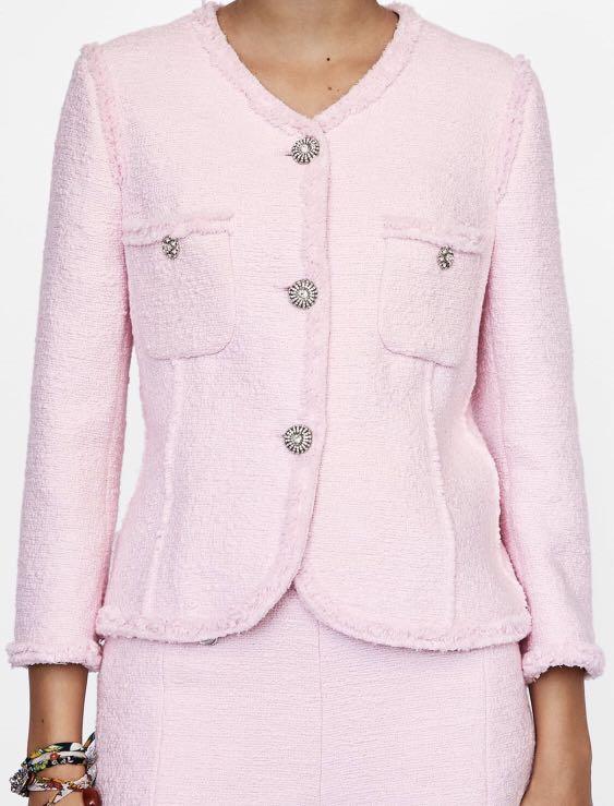 pink tweed blazer zara
