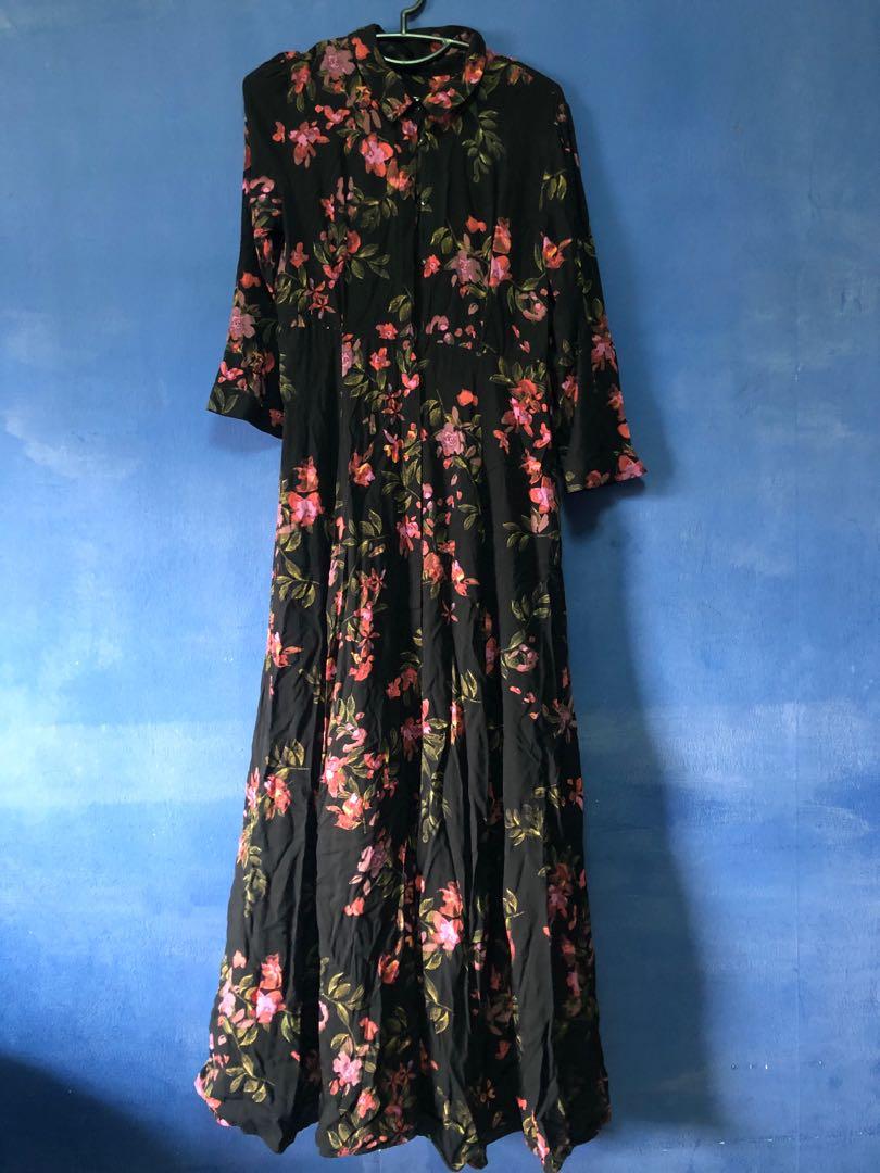 zara black floral maxi dress
