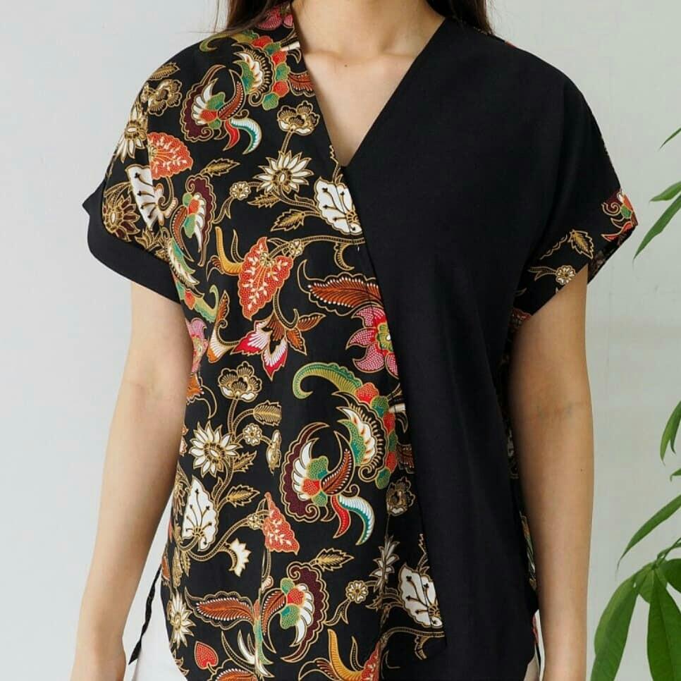 BL9677 blouse batik  modern  baju  batik  kombinasi  polos  
