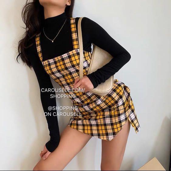 yellow and black checked dress