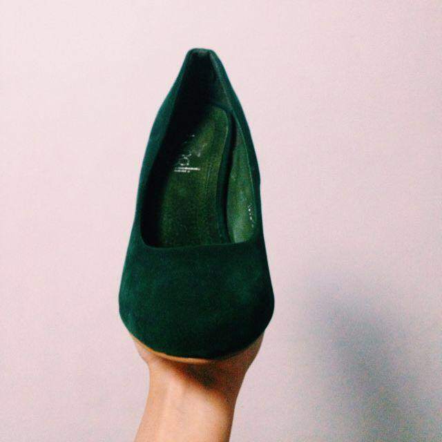 Forest Green Suede Pumps, Women's 