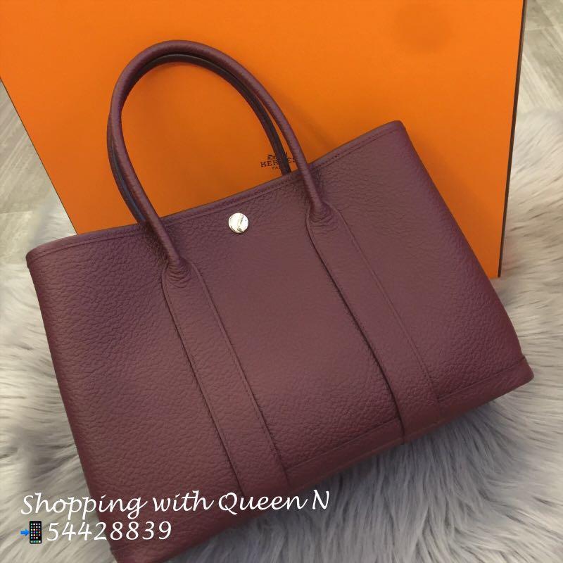 HERMES Tote Bag Garden Party PM Vache leather Country Bordeaux