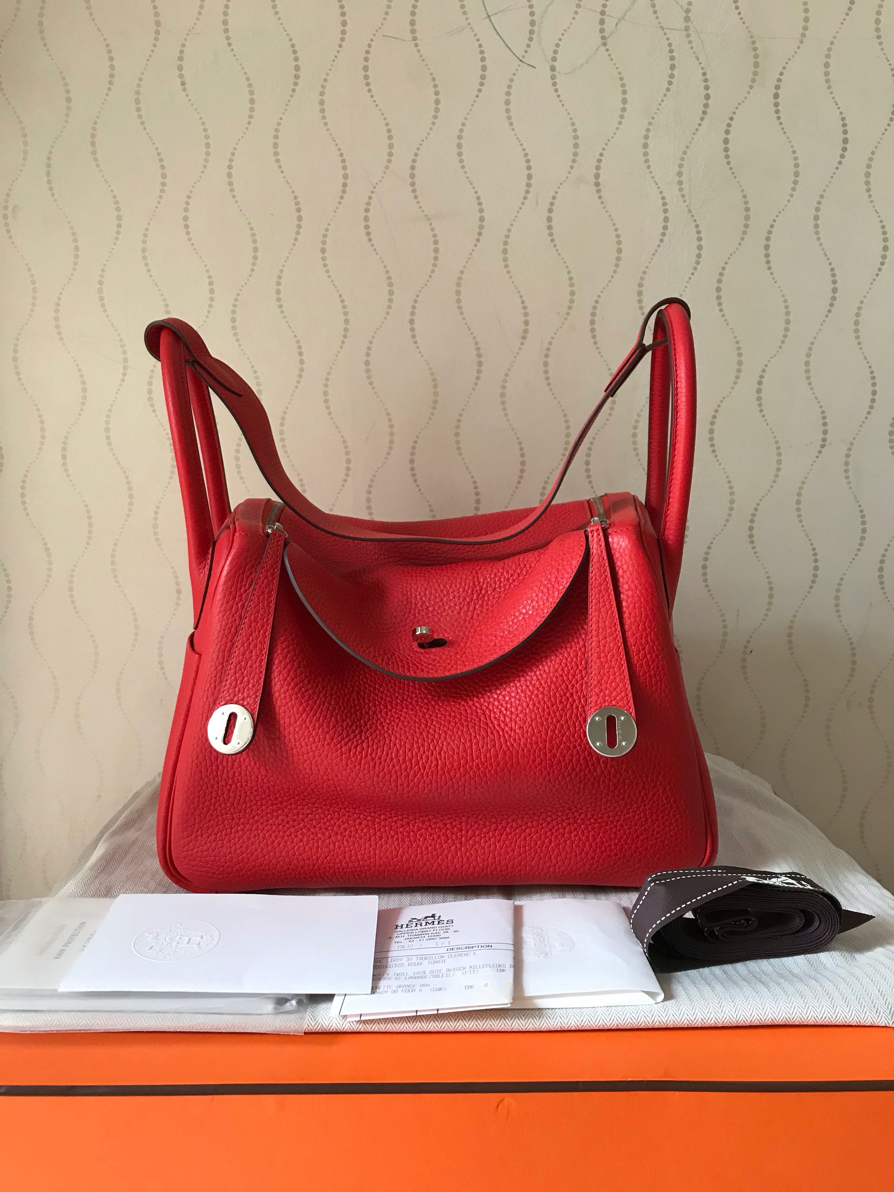 Hermes Rouge Tomate Clemence Lindy 30