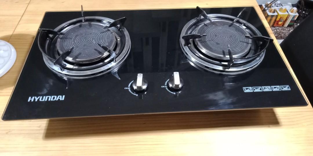 HYUNDAI Top Glass built in double burner Gas Stove TV Home