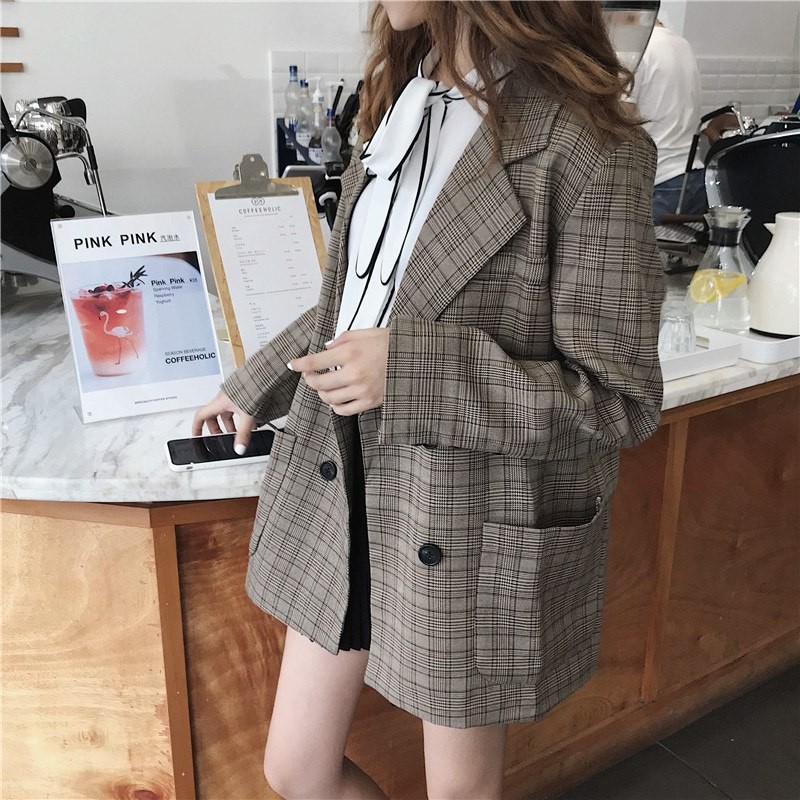 Korean checkered blazer outlet