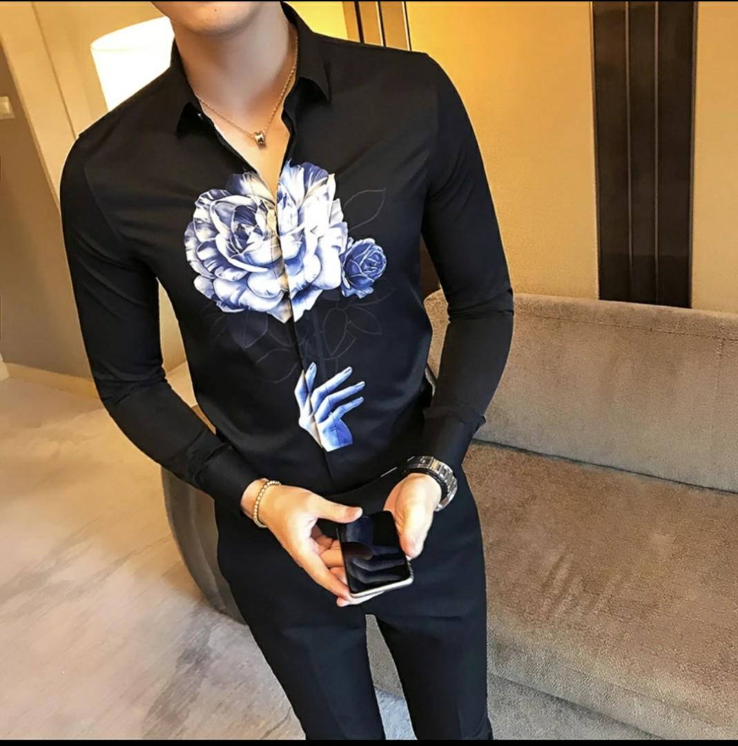 Men Shirt Floral White Black Party Style Men S Fashion Clothes Outerwear On Carousell
