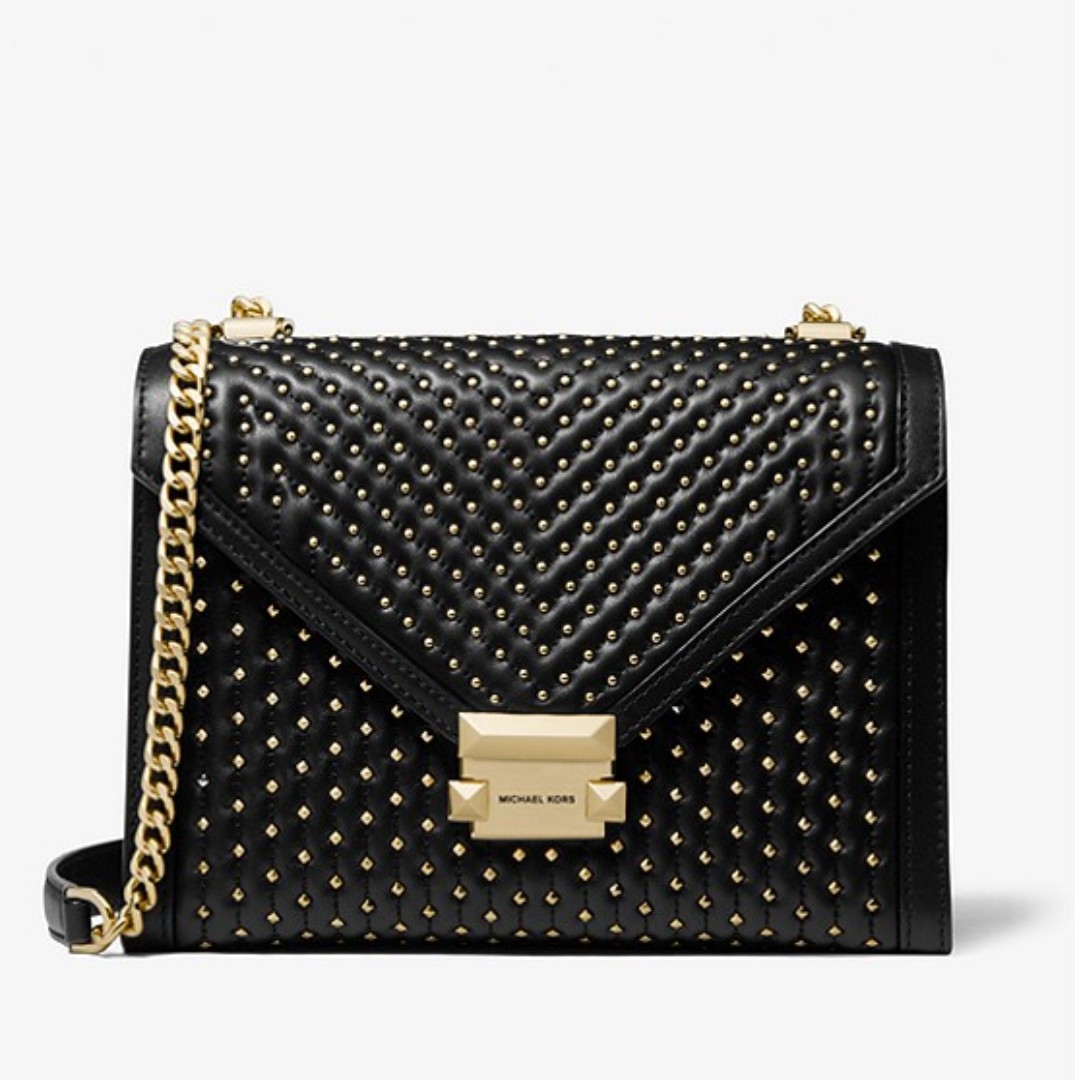 whitney large studded leather shoulder bag