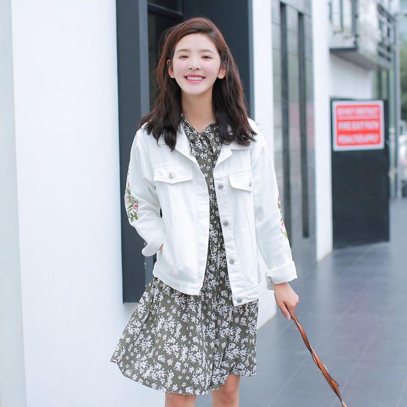 pastel coloured denim jacket