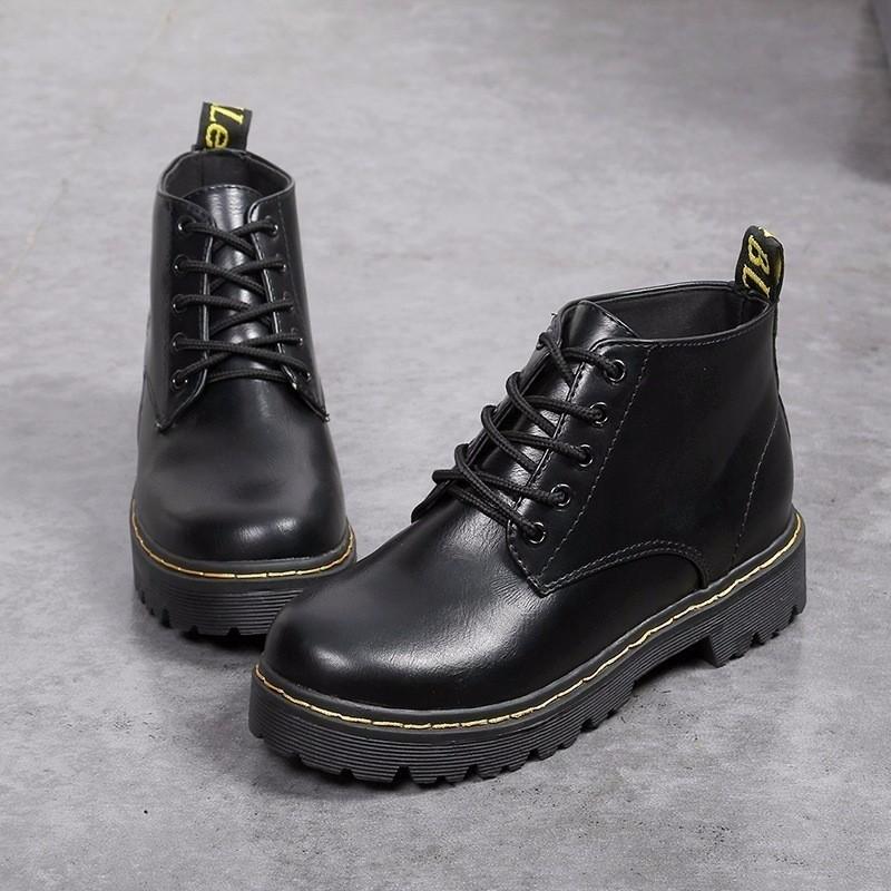 2col) black / red leather combat boots 