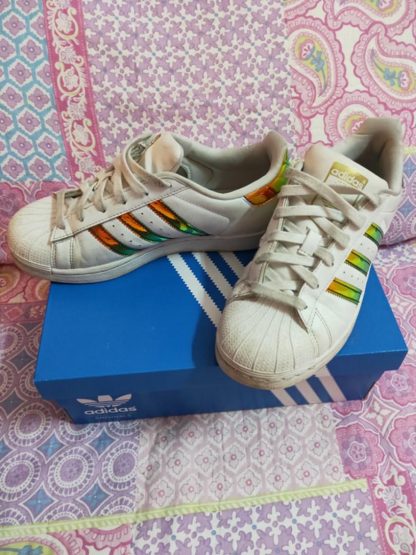Mediterranean Sea Line of sight Mathematics Adidas Superstar Shoes Holographic Orange Green, Women's Fashion, Footwear,  Sneakers on Carousell